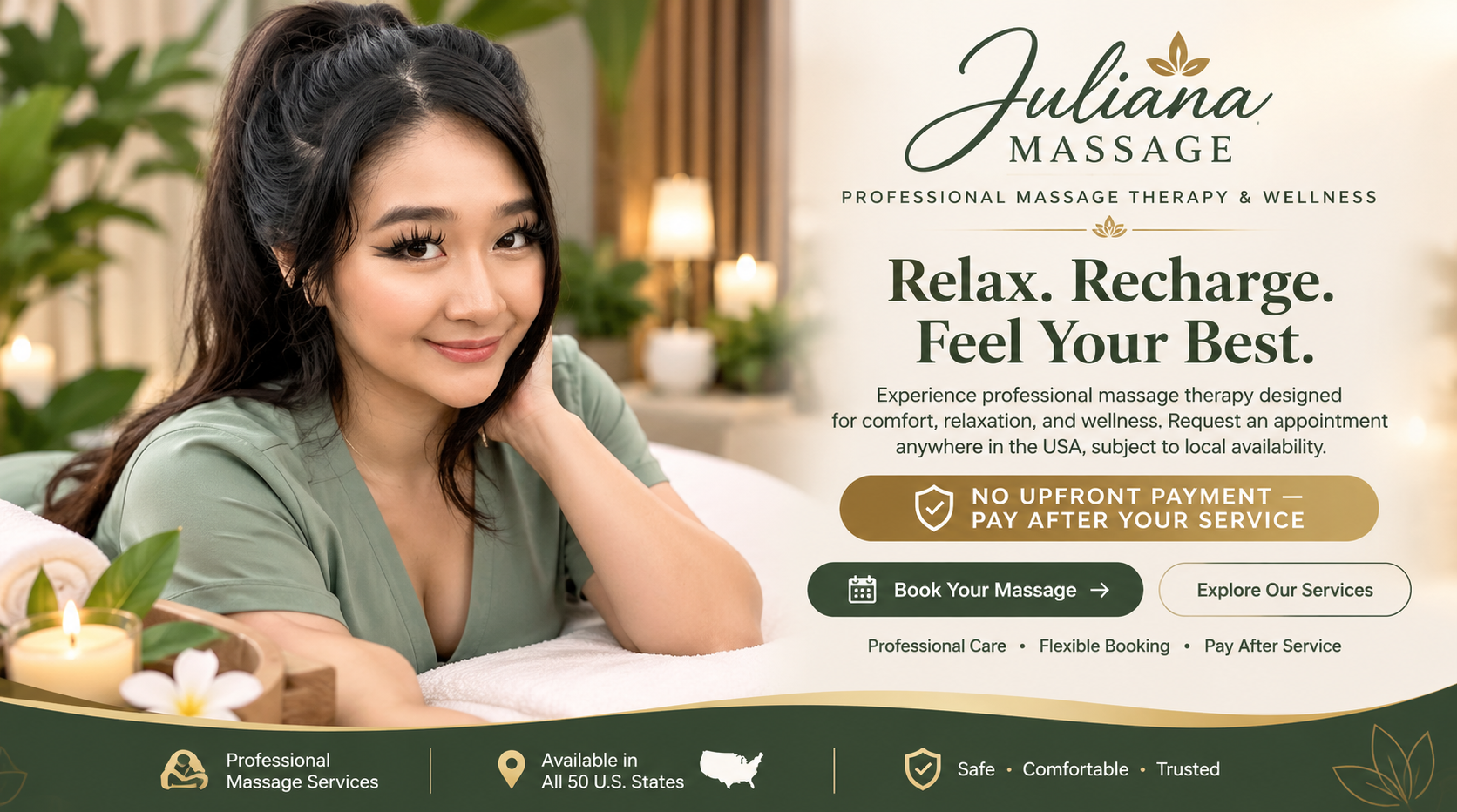 Juliana Massage banner - Relax. Recharge. Feel Your Best.